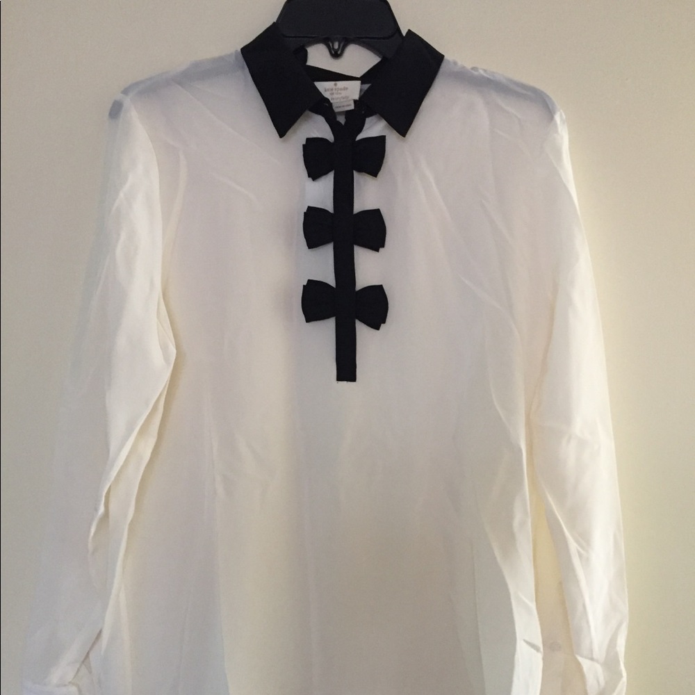 Kate Spade Bow Placket Silk Top Size M